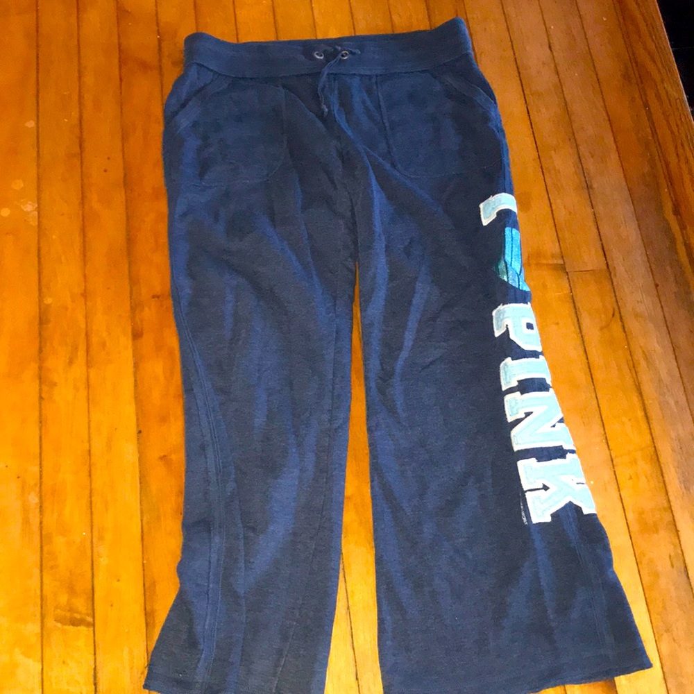 Pink Victoria’s Secret navy blue sweatpants “I ❤️ pink” size large